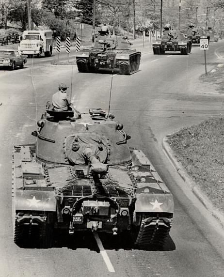 Group of tanks from 2nd Battalion of 102nd Armored Guard, N.J. National Guard on way to firing practice 